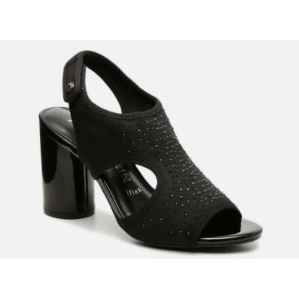 New Anne Klein REBEKAH Studded Sandals IFlex Black Block Heel Women's Sz 8 8M